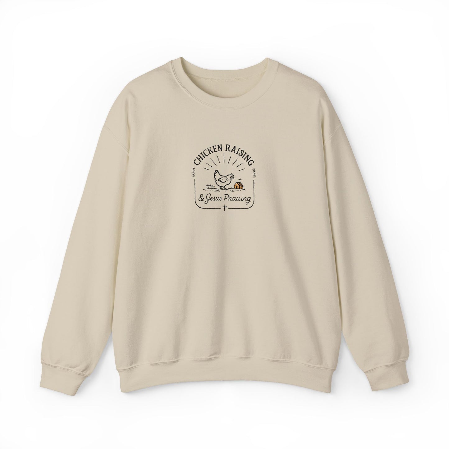 Chicken Raising and Jesus Praising Embroidered Sweater
