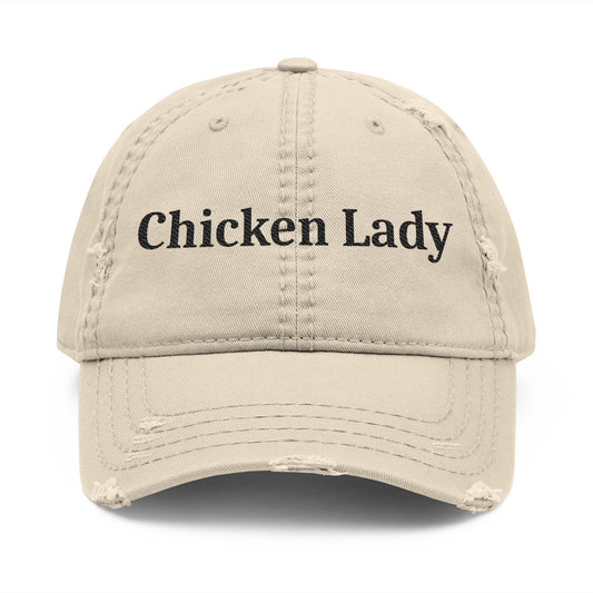 Chicken Lady - Distressed Embroidered Cap - Khaki Only