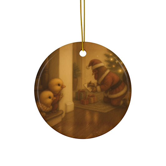 Shhh Baby Chicks... Santa Is Here - Ceramic Ornament