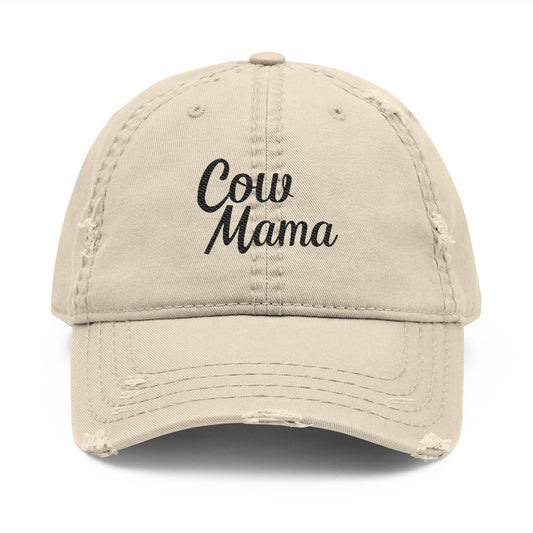 Cow Mama - Distressed Embroidered Cap - Khaki Only