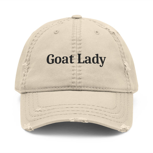 Goat Lady - Distressed Embroidered Cap - Khaki Only