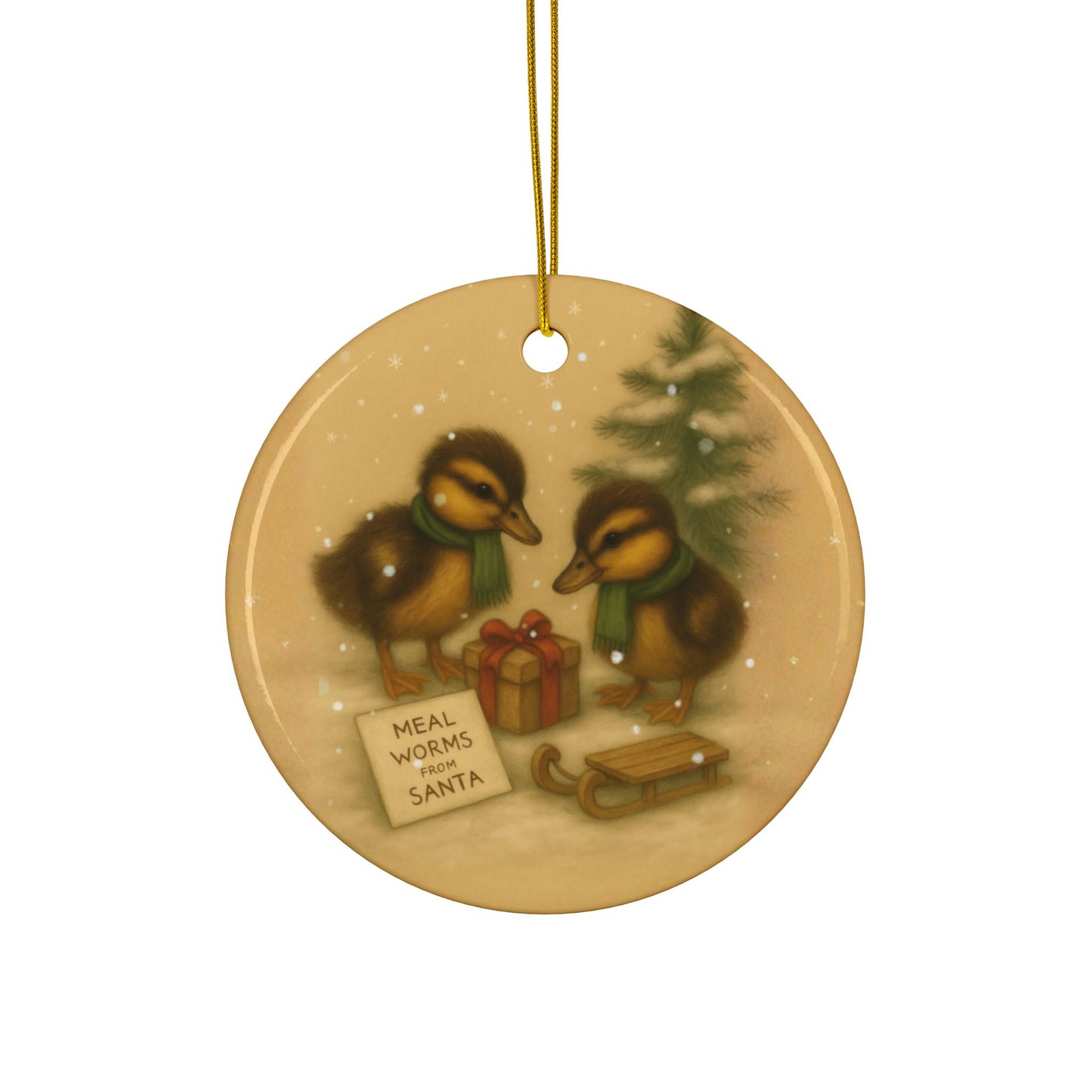The Ducklings Christmas Morning - Ceramic Ornaments