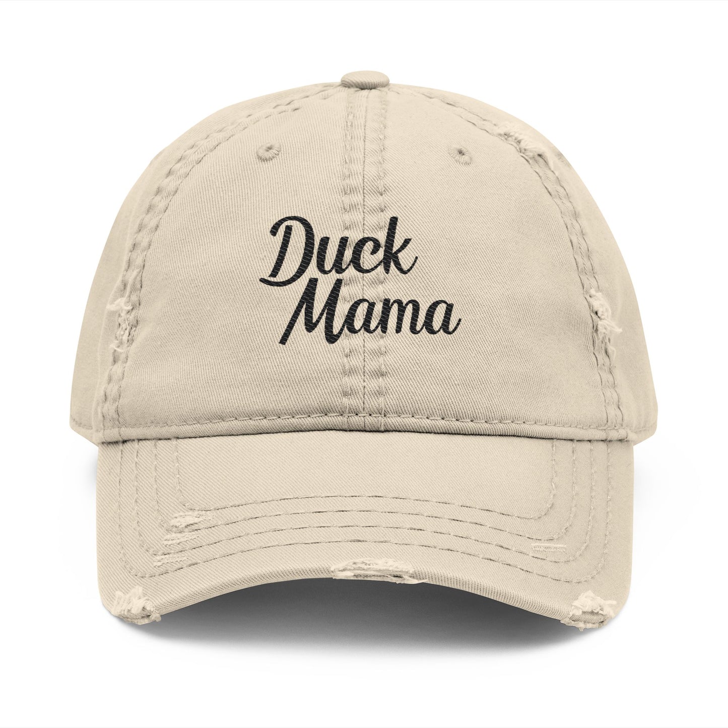 Duck Mama - Distressed Embroidered Cap - Khaki Only