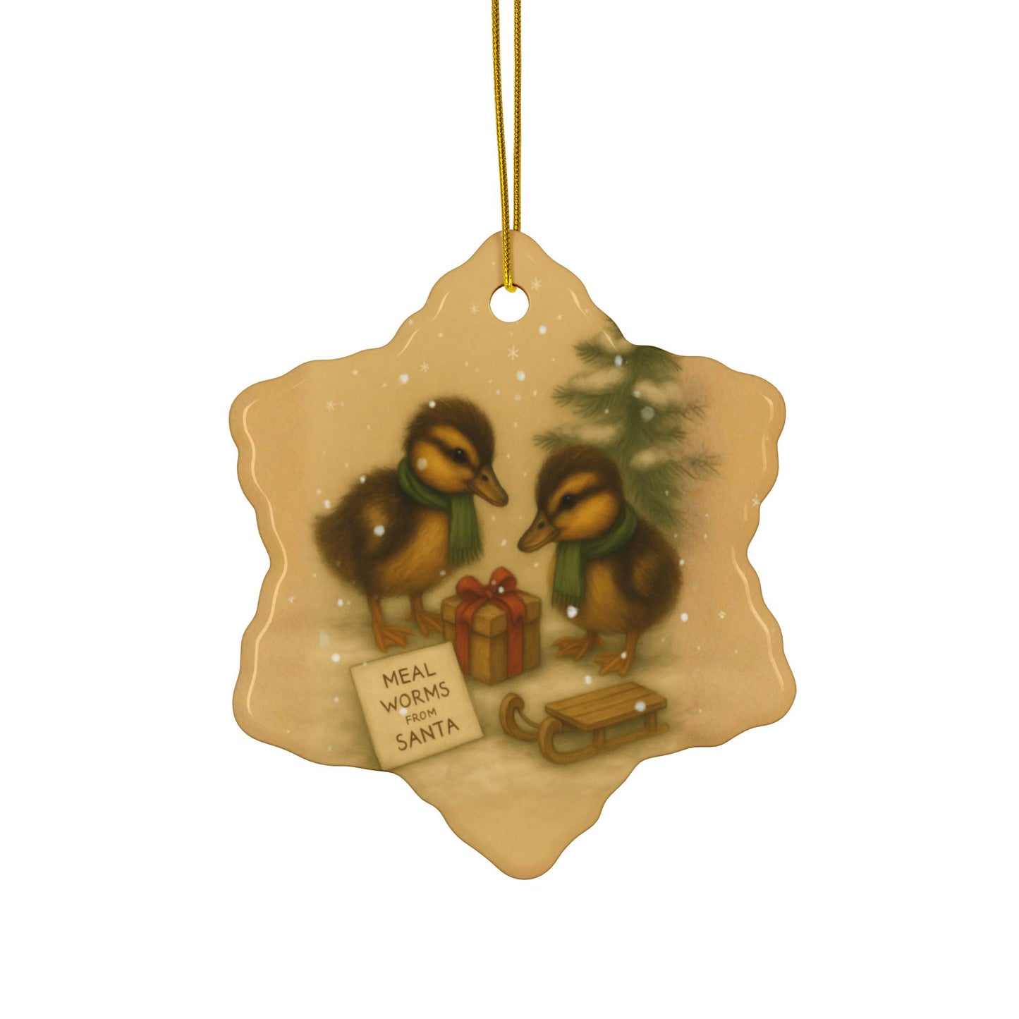 The Ducklings Christmas Morning - Ceramic Ornaments