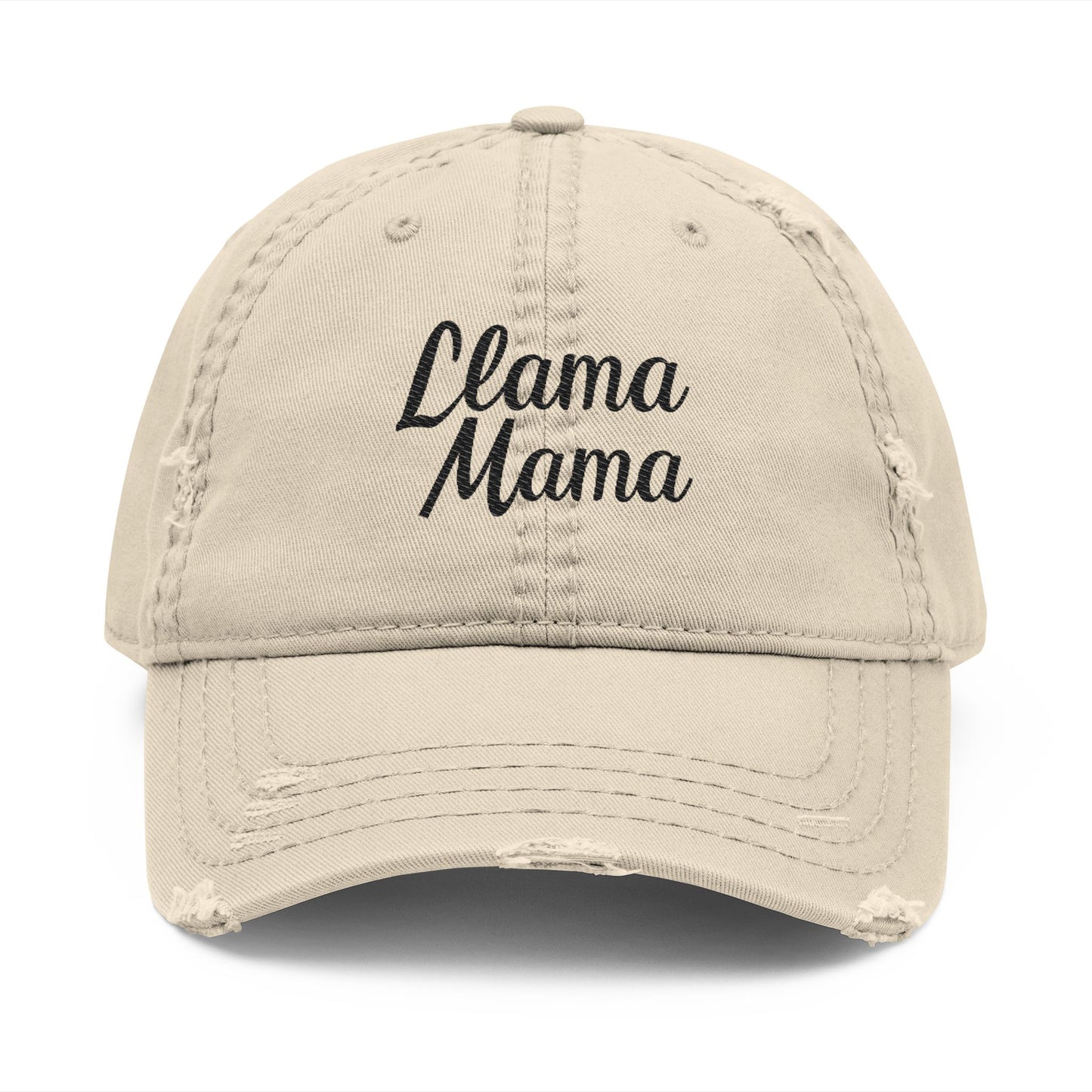 Llama Mama - Distressed Embroidered Cap - Khaki Only