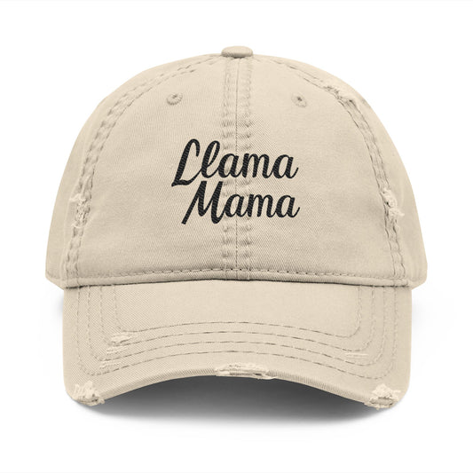 Llama Mama - Distressed Embroidered Cap - Khaki Only
