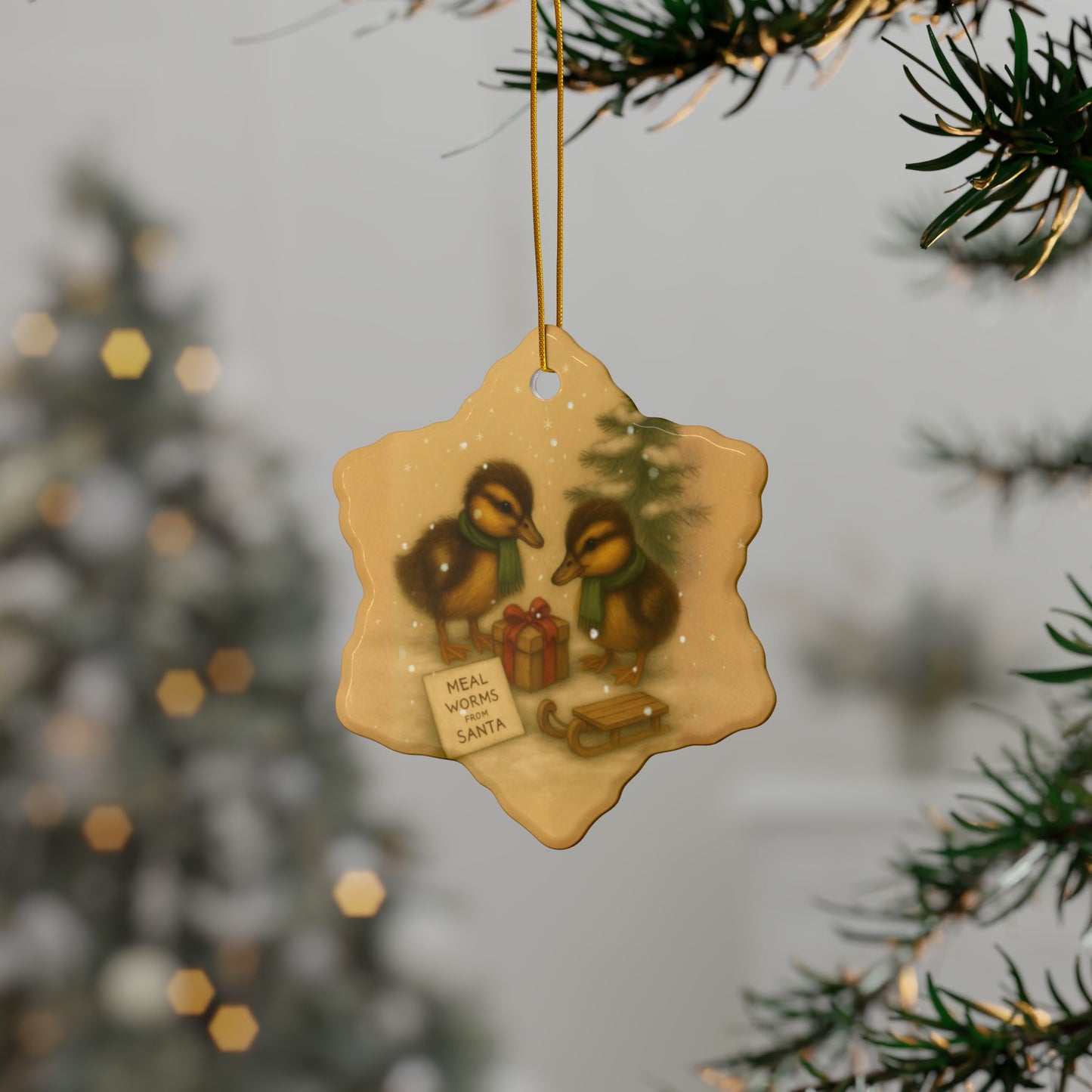 The Ducklings Christmas Morning - Ceramic Ornaments