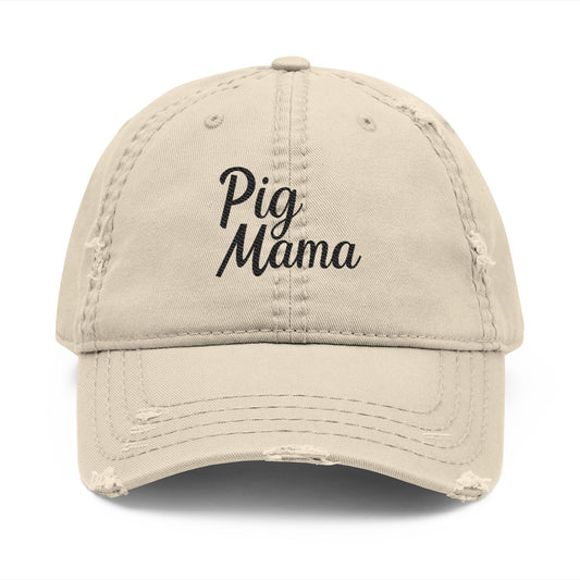 Pig Mama - Distressed Embroidered Cap - Khaki Only