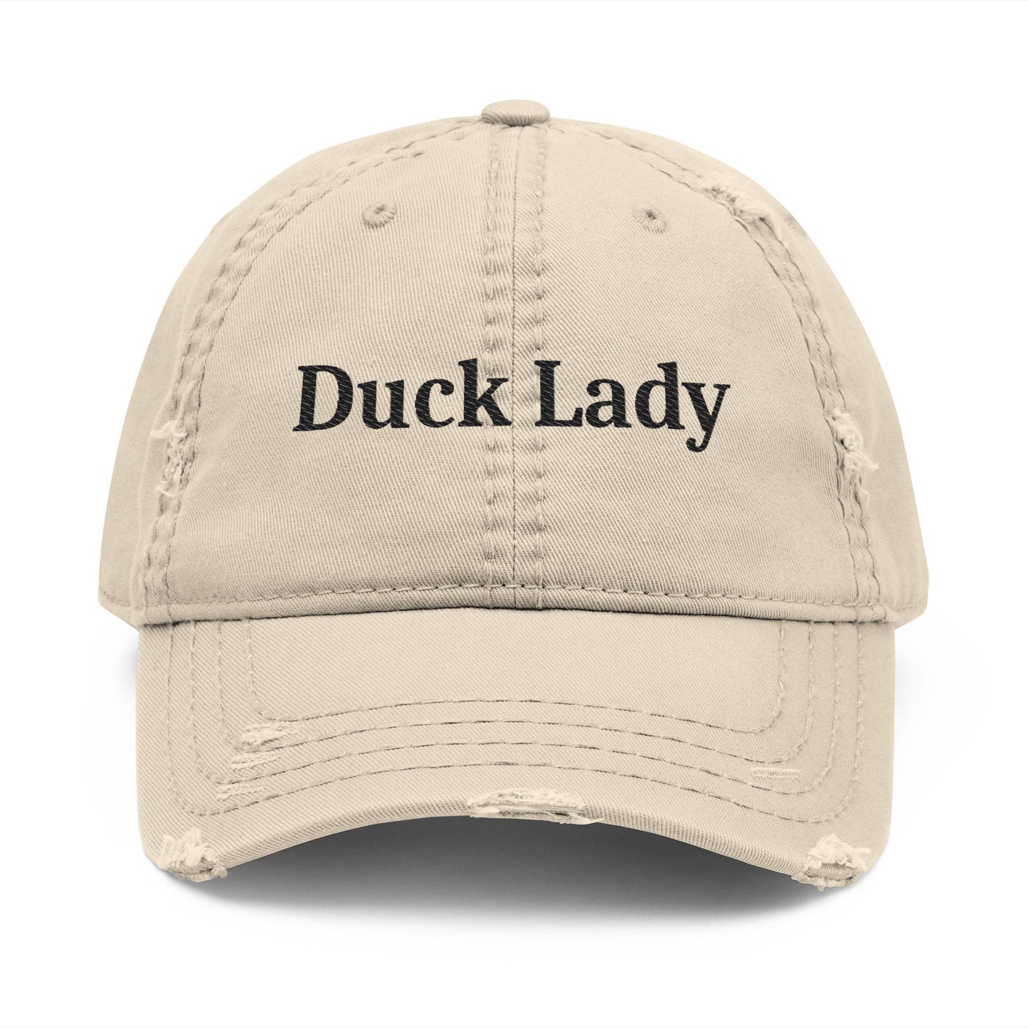Duck Lady - Distressed Embroidered Cap - Khaki Only