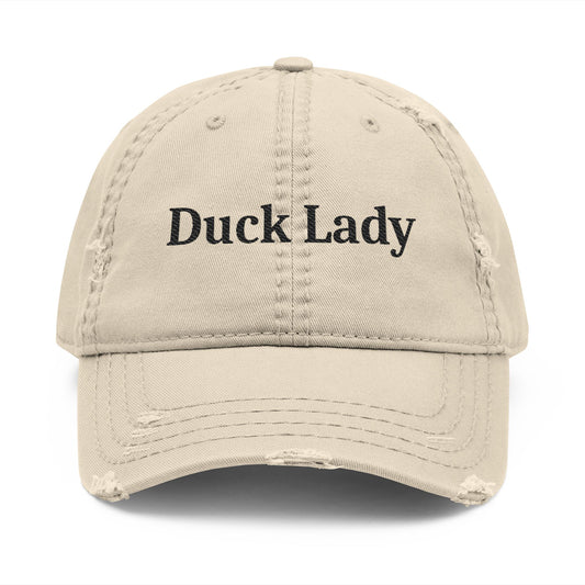 Duck Lady - Distressed Embroidered Cap - Khaki Only