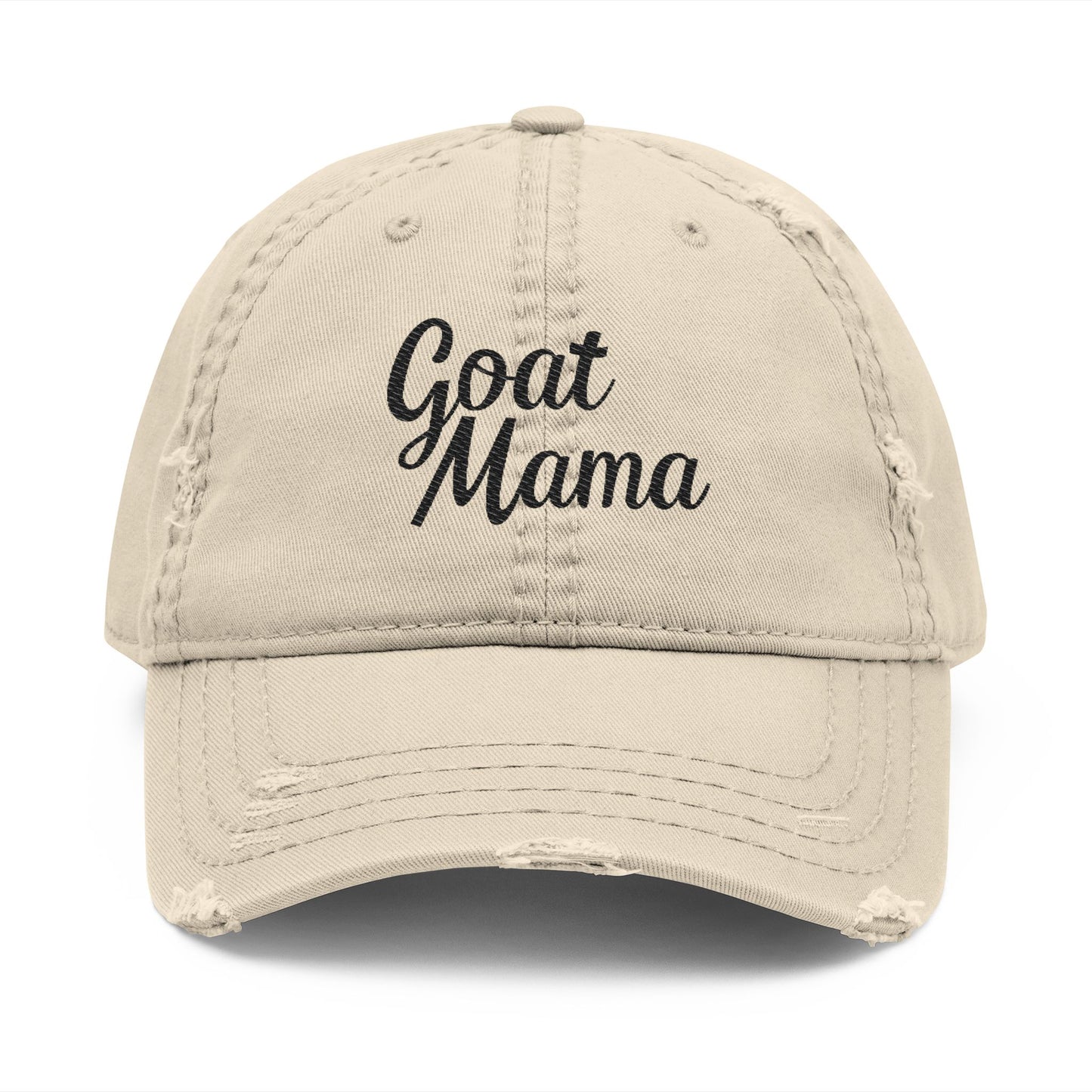 Goat Mama - Distressed Embroidered Cap - Khaki Only