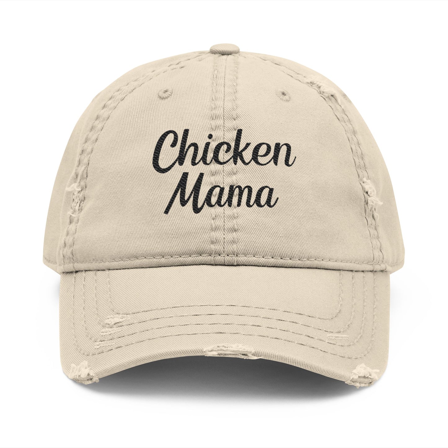 Chicken Mama - Distressed Embroidered Cap - Khaki Only